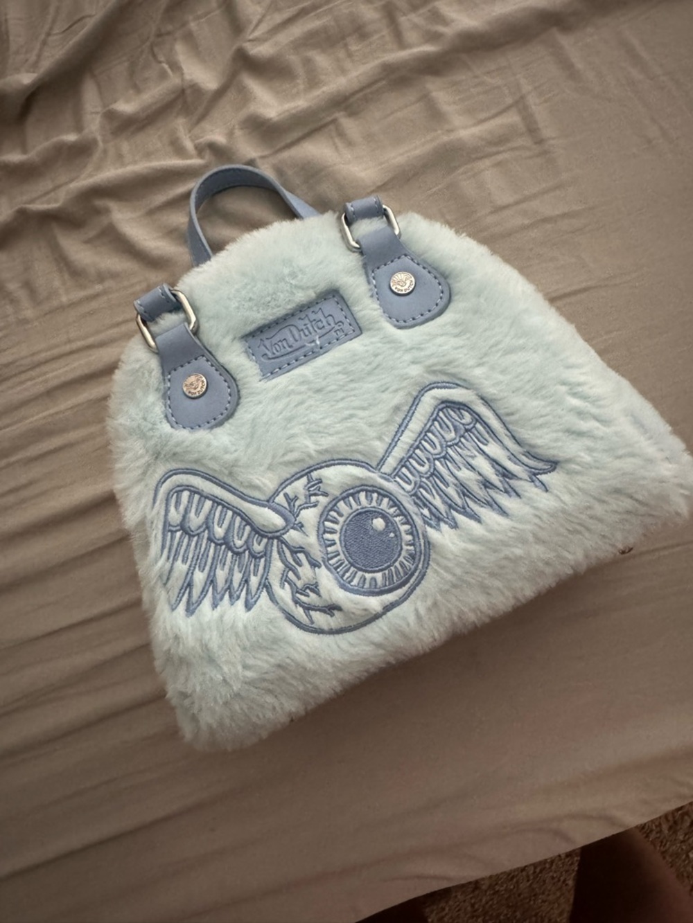 Von Dutch Pale Blue Faux-Fur Mini Handbag - Picture 2 of 3